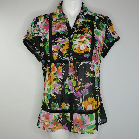 NY Collection Tops - NY Collection floral pleated blouse large